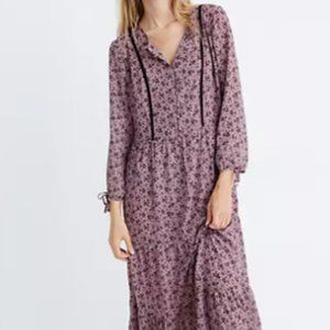 Madewell Long-Sleeve Tiered Dress in Branch Floral Size XL